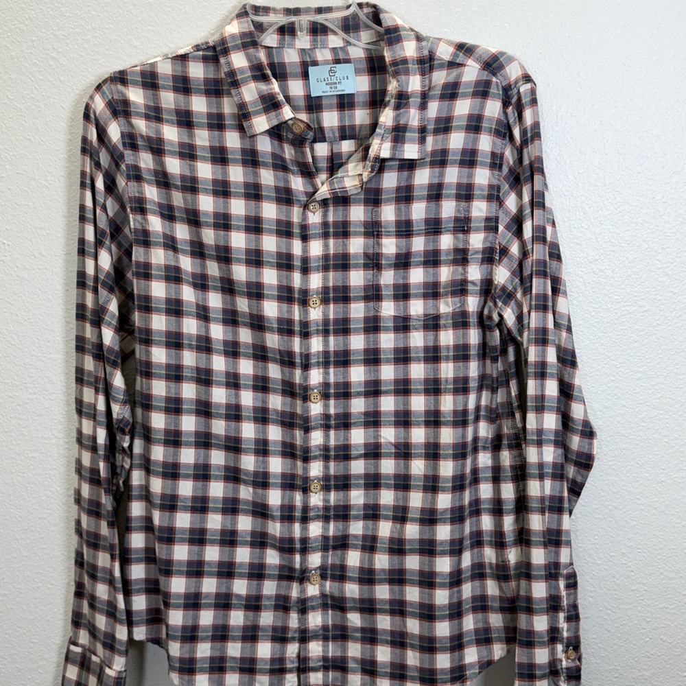 Class Club Kids Plaid Button Down Shirt - Blue, White, Brown